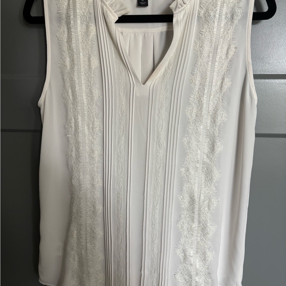Ann Taylor Ivory Lace Trim Blouse